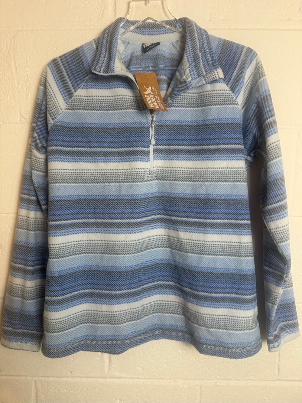 Eddie Bauer Women’s Quest Printed Fleece 1/4 Zip Pullover Blue Striped NWT Large